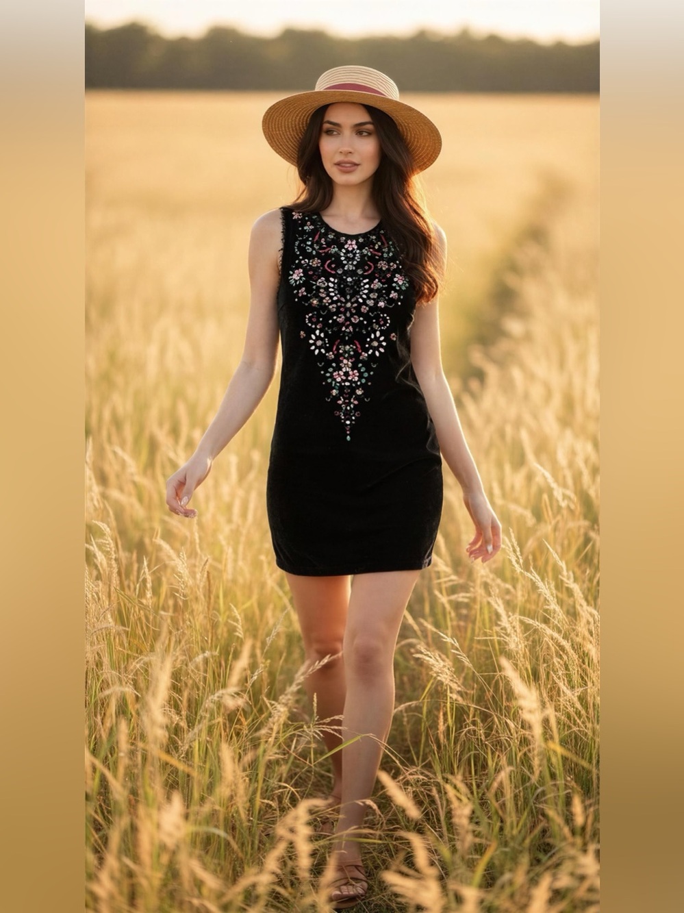 Urban Outfitters Boho Dress Womens M Ecote Jasmina Velvet Mini Rhinestone Mini
